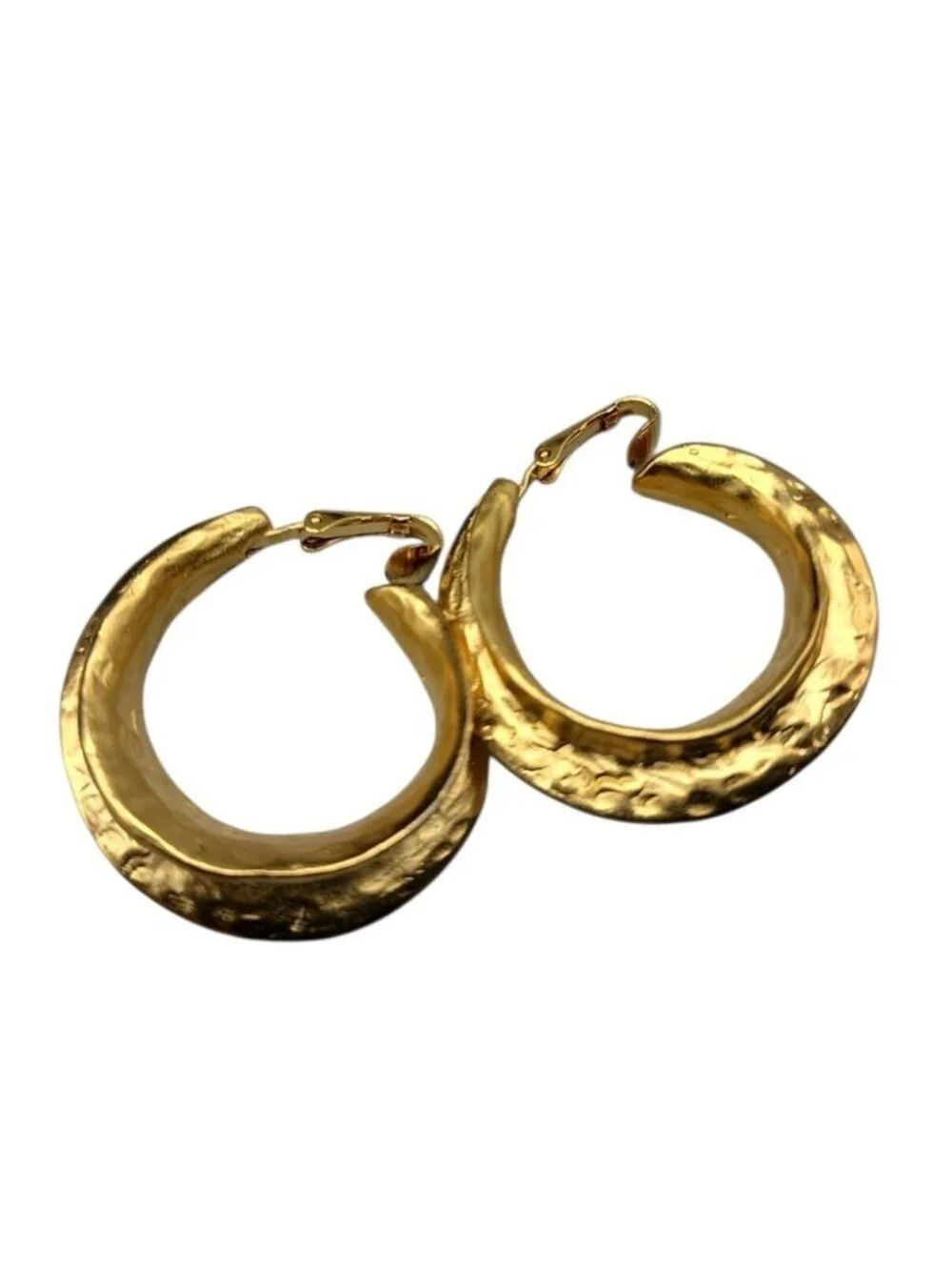 Kenneth Jay Lane Sculptured Brushed Gold Plated Hoop Clip-on Earrings KJL VTG - Picture 8 of 16